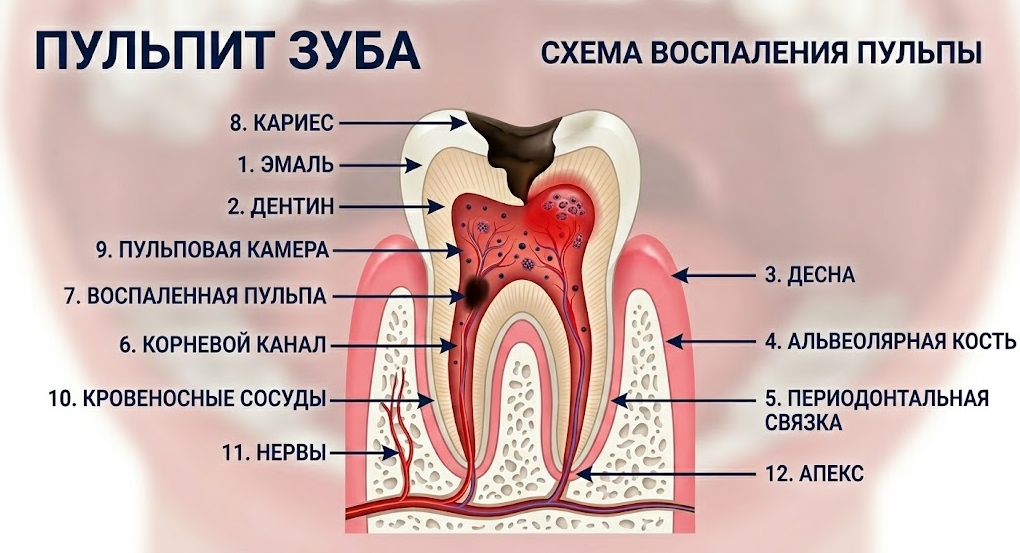 Лечение пульпита зуба в стоматологии Поли Магия, Минск